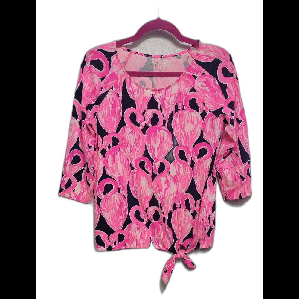 Lilly Pulitzer Bright Pink Flamingo Tie-Hem Scoop Neck Top